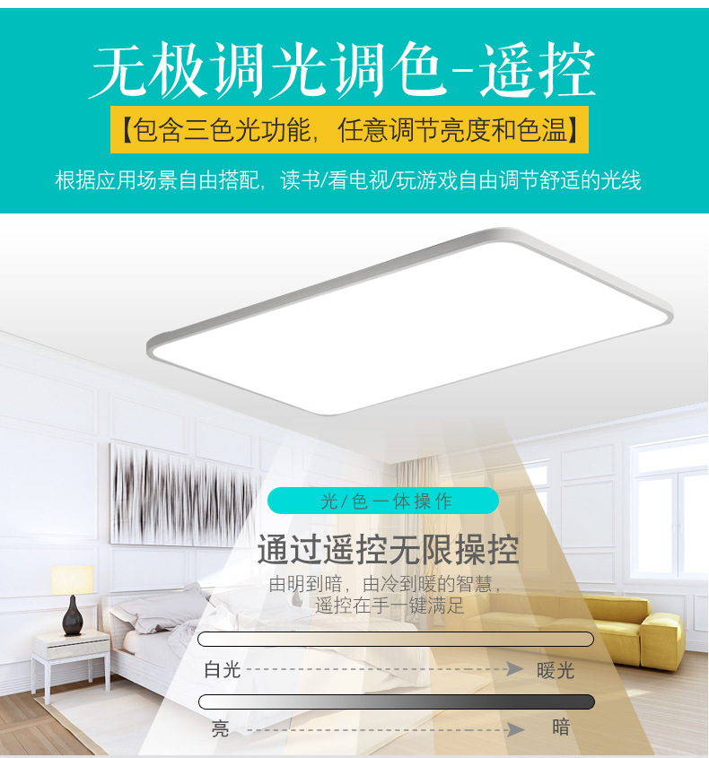 Energy-saving ultra-thin high-brightness led lens light source ceiling lamp stepless dimming simple rectangular bedroom living and dining room lamp