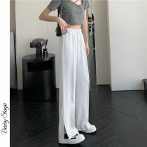 Day Ensemble White Ice Silk Open Fork Broadlegged Pants Pituitary Suit Straight Barrel Pants Woman Drag Casual Long Pants Slim High-end