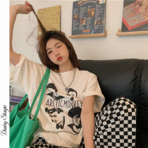 Korean version 2022 Spring new Ghost Horses Ensemble Teenage Girl Casual Punk Printed Short Sleeve Cotton White Fashion Casual T-shirt