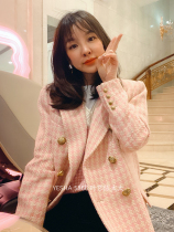 5566 Yesha European Station blazer womens 2021 autumn new pink plaid Xiangfeng socialite suit