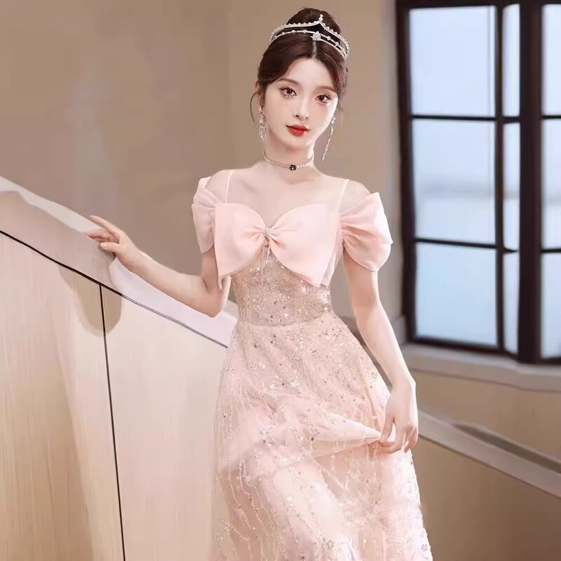 Pink Evening Dress for Women 2026 New Style Coming-Of-Age Ceremony Birthday Banquet Fairy-Like Host High-End Elegant Princess Dress