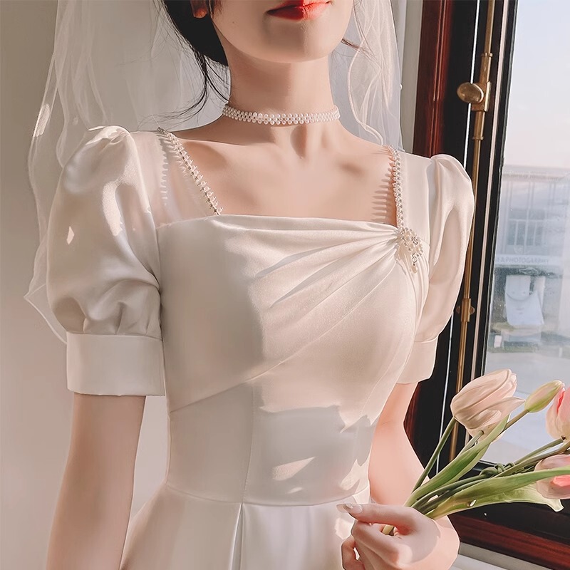 Elegant Little White Dress for Marriage Registration, Simple Autumn Birthday Princess Style, Light Luxury and Niche