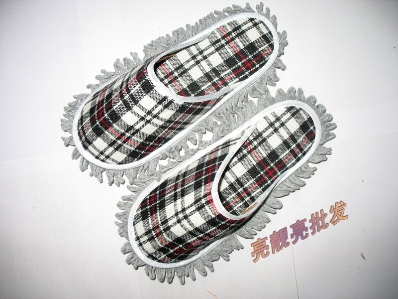 Silent Mop Slippers with Removable and Washable Pads ~ Floor Cleaning Slippers, Black Checkered Pattern, Available in Larger Sizes