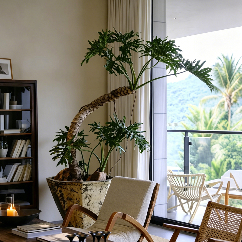 Simulated Green Plants for Indoor Living Room, Light Luxury and High-End Feel, Realistic Dragon Scale Spring Feather Monstera Fake Tree Plant Landscape Decoration