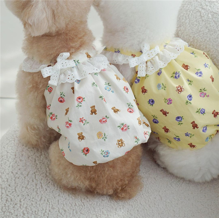 INS New South Korea Summer Autumn Rose Bubble Dress Pooch Skirt Lace Short And Boomey Cat Pets Clothes-Taobao
