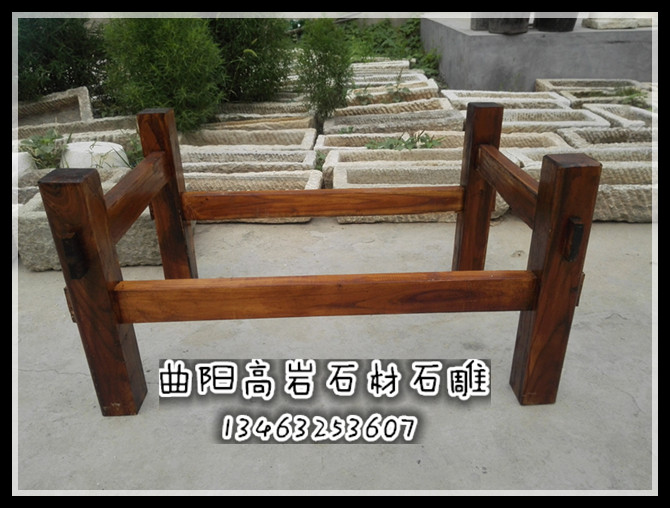 Old stone grooved solid wood rack old stone mill tea table and stone frame stone pot pot water tank solid wood stent