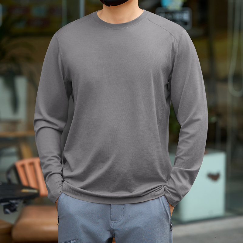 Cat Tiger Beast New Merino Wool Blend Long-Sleeved T-Shirt for Men, Outdoor Sports Hiking Moisture-Wicking Quick-Drying Clothing