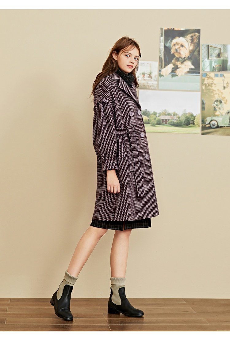 Áo khoác nữ mùa đông Lecho 2018 kẻ sọc dài kẻ sọc len len mùa đông nữ - Trung bình và dài Coat áo khoác da