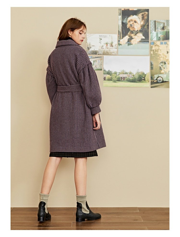 Áo khoác nữ mùa đông Lecho 2018 kẻ sọc dài kẻ sọc len len mùa đông nữ - Trung bình và dài Coat áo khoác da