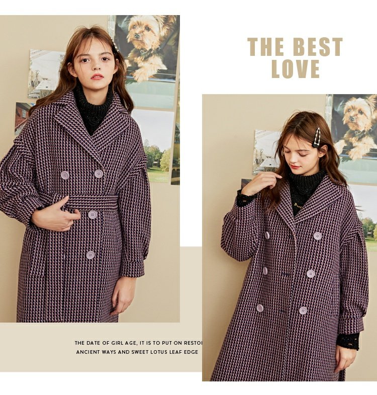 Áo khoác nữ mùa đông Lecho 2018 kẻ sọc dài kẻ sọc len len mùa đông nữ - Trung bình và dài Coat áo khoác da