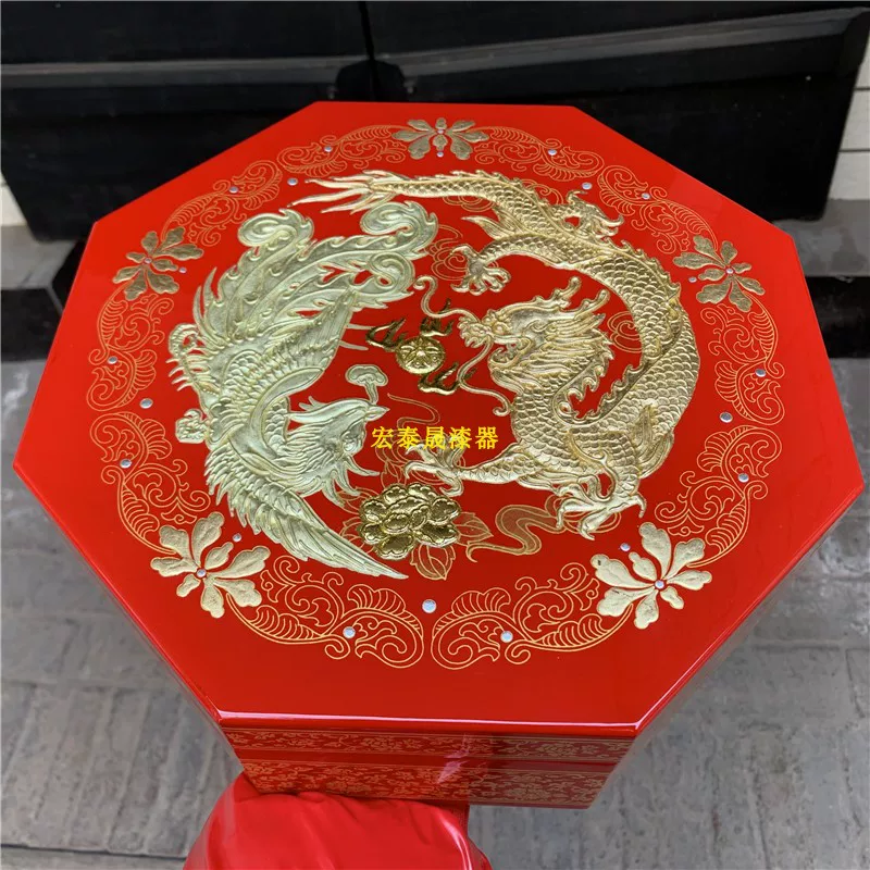 Китайский Новый год лакированная ореховая коробка, свадебная конфетная коробка, свадебная конфетная коробка, подарочная коробка с позолотой дракон и феникс