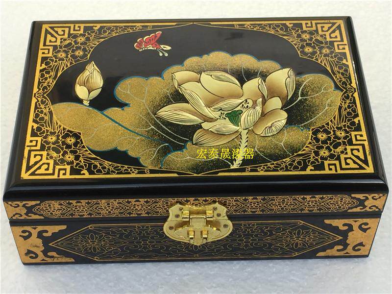 Flat remote lacquerware First accessories box Jewelry Box Rich peony Yongties Concentric Gift Birthday gift