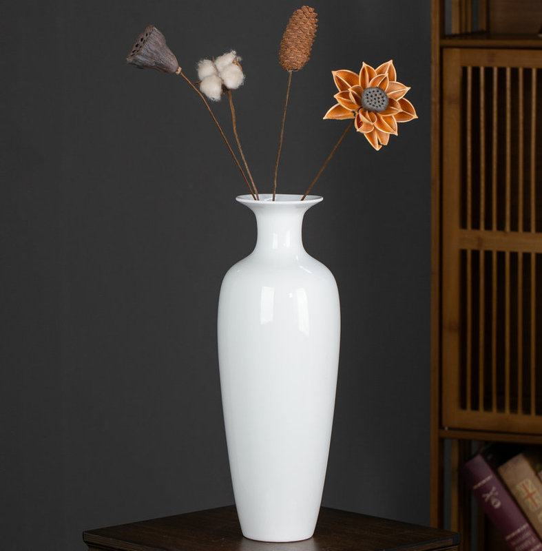 Jingdezhen Ceramic Ware All-White Beauty Vase for Flower Arrangement, Small Vase for Home Decor, New Chinese Style Living Room Desktop Study Room Ornament