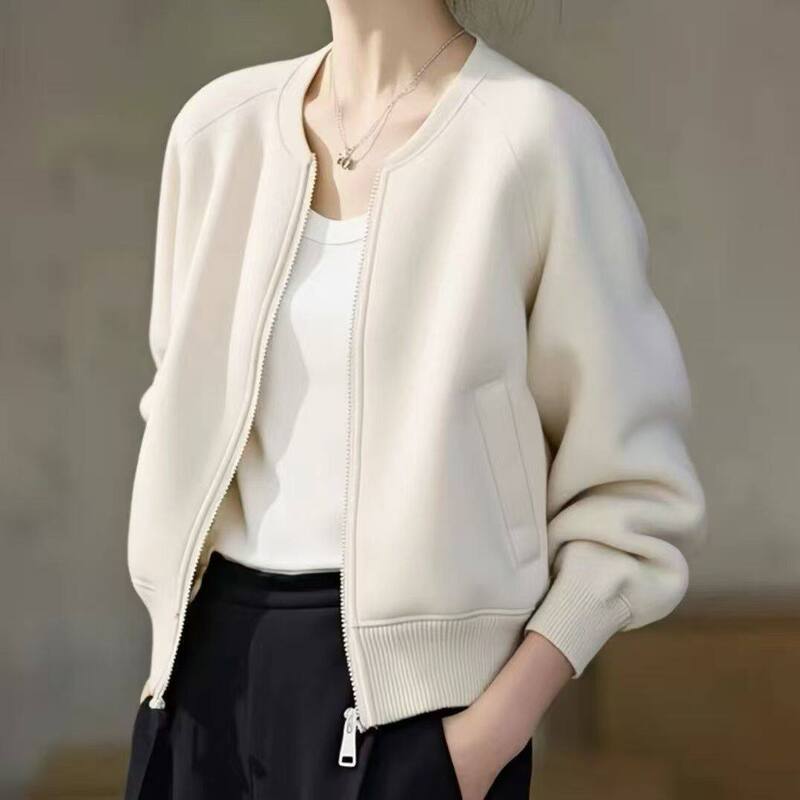 Fashionable Zip-Up Cardigan Sweatshirt Jacket for Women 2026 New Style Petite Short Spring and Autumn Casual Baseball Jacket