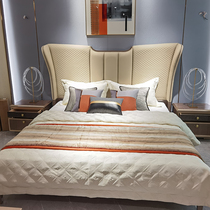 Model room display matching multi-piece bed modern light luxury beige quilted soft decoration for home exhibition hall