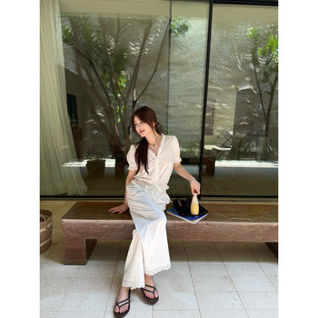 Tencel ຝ້າຍ lace temperament ຊຸດສີຂາວ