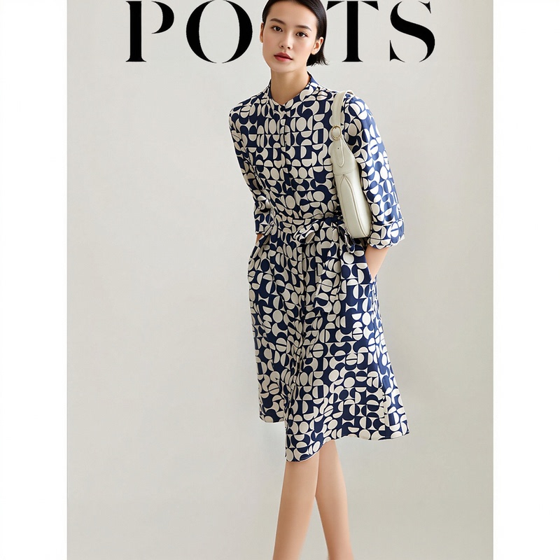 Big Brand Authentic Summer New High-End Mulberry Silk Dress with Waist-Cinching Geometric Print Silk Shirt Dress Big Brand Authentic Summer New High-End Mulberry Silk Dress with Waist-Cinching Geometric Print Silk Shirt Dress