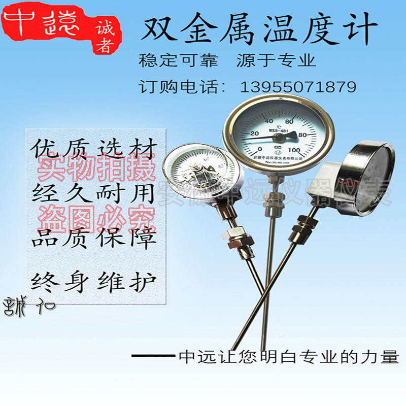 Stainless steel bimetal thermometer universal WSS481 radial axial electric contact boiler pointer industrial thermometer
