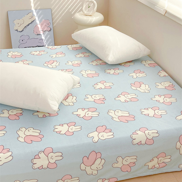 Bunny Flying Butterfly Bunny Original Illustration Design Autumn and Winter Cream Velvet Bed Sheet Single Piece Student Dormitory