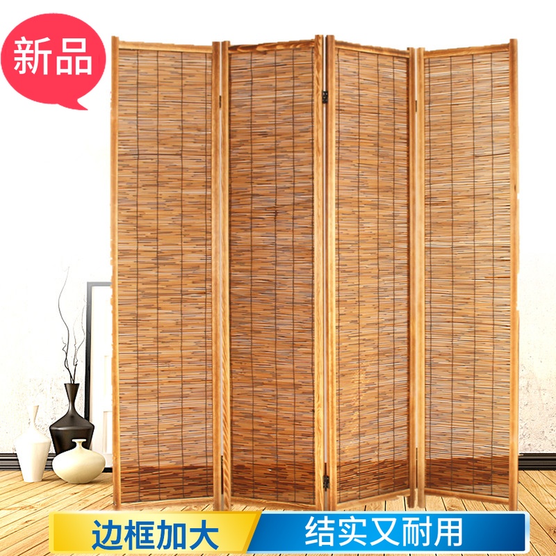 Pastoral screen solid wood Reed partition modern simple hollow folding home Zen dining room background porch screen