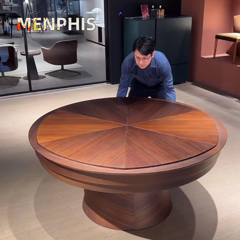 Adjustable Diameter Rotating Dining Table New Chinese Style Fletcher Dining Table Transformable Dining Table Extendable and Expandable Round Dining Table