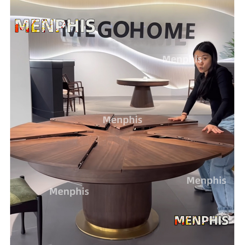 Foshan Fletcher Dining Table Retractable Rotating Expandable Fletcher Dining Table Transformable Large Round Table for 10, 12, 14 People