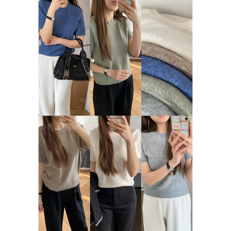 Spring and Autumn Style~@A Foreign Trade F Original Short-Sleeve Knitted Sweater Short Top