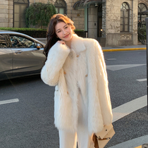 TOM WINI Import Tuscany lamb fur integrated coat female mid-length double-row button young Korean version