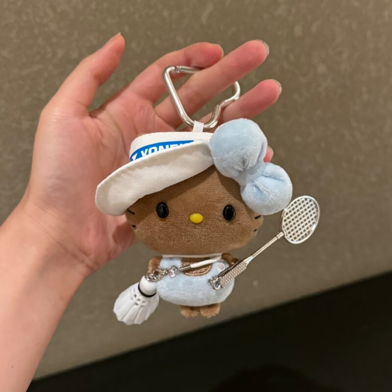 Japanese Hanfuny Badminton Black Leather Kitty Cat Pendant Doll Kt Cat Backpack Decoration Keychain Gift