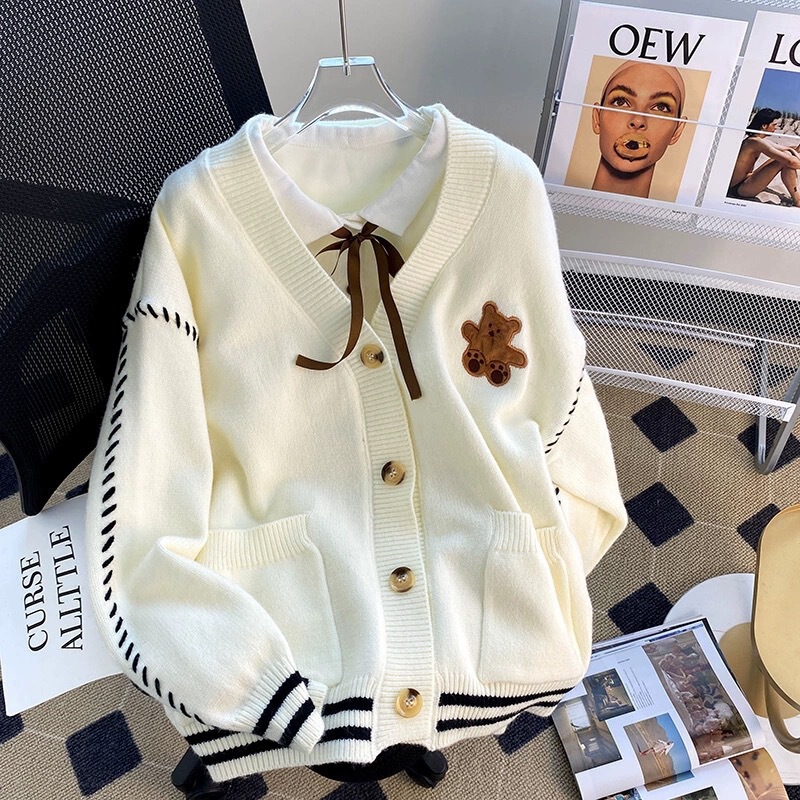 Girls' Autumn and Winter Sweater, Korean Style, Loose and Fashionable, New Style with Drawstring, Lazy Style, Pocket Knit Outerwear Cardigan, Trendy