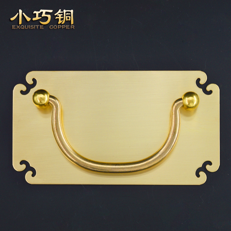 Chinese imitation antique pure copper handle drawer handle brass small handle double holes light and luxurious red wood furniture hardware