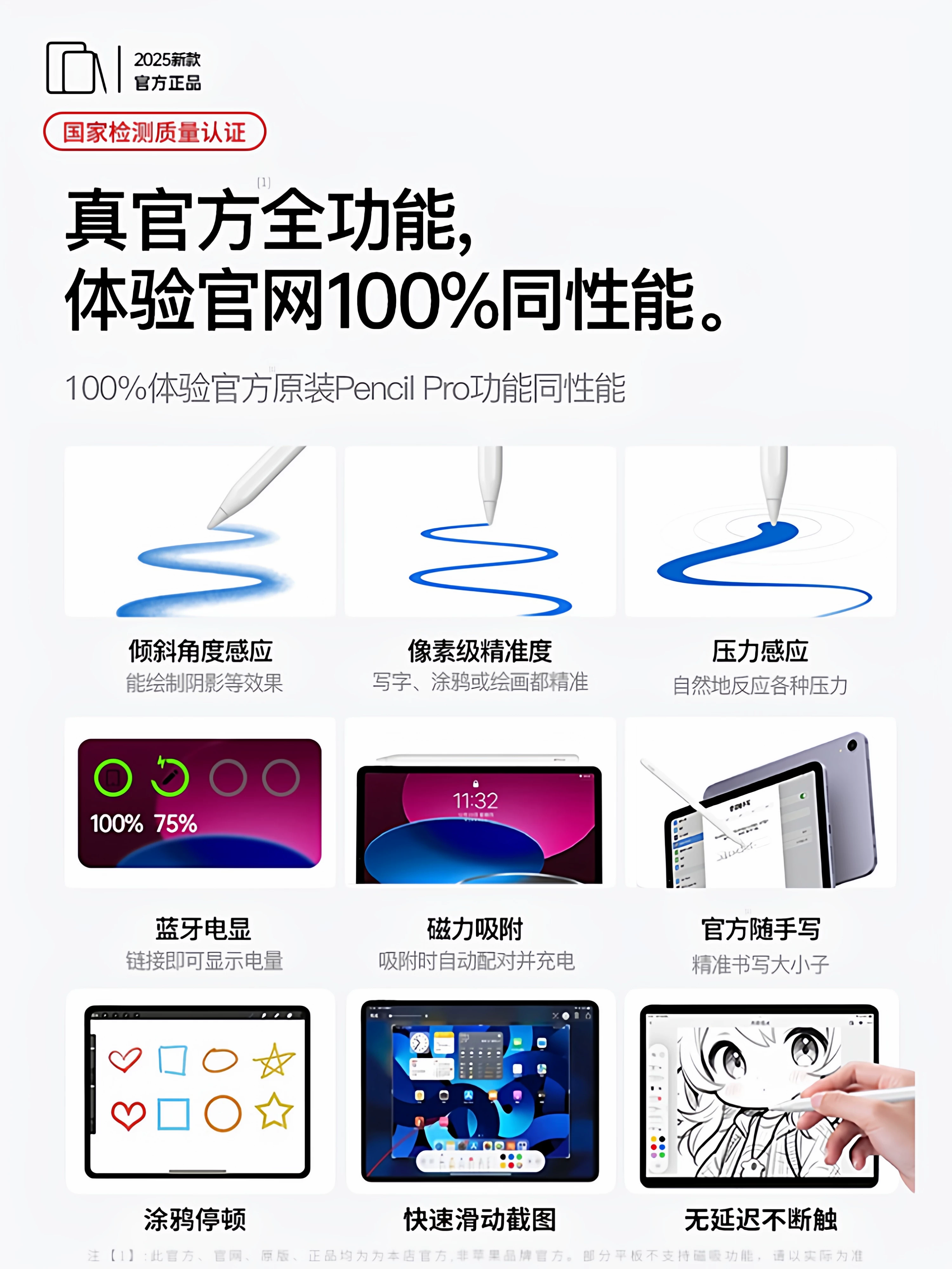 Подходящий стилус для Pencil Pro второго поколения совместимый с сенсорным пером, магнитная зарядка, iPad, стилус Air