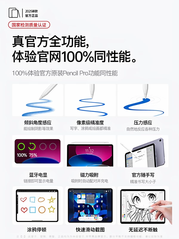Подходящий стилус для Pencil Pro второго поколения совместимый с сенсорным пером, магнитная зарядка, iPad, стилус Air