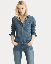 2021 Spring and Autumn Hello Ladies POLO denim shirt slim cotton top casual trend Joker long sleeve shirt