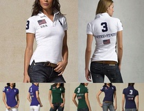 Classic European and American womens sports polo shirt body shirt short sleeve womens slim stand collar American USA tennis shirt shirt