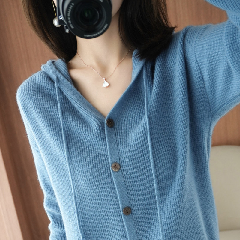 Hooded wool knitted cardigan coat women's 2022 spring and autumn new fashion loose sweater with cashmere hoodie