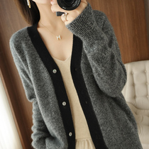 Fashion Collage Wool Knit Cardiovert Jacket Woman 2022 Spring new v collar Lazy Wind outside the outer lap jacket