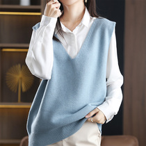 Brief Fashion Cashmere Knitted Waistcoat Vest Woman Early Spring New V Collar Sweater Outwear Blouse Wool shoulder