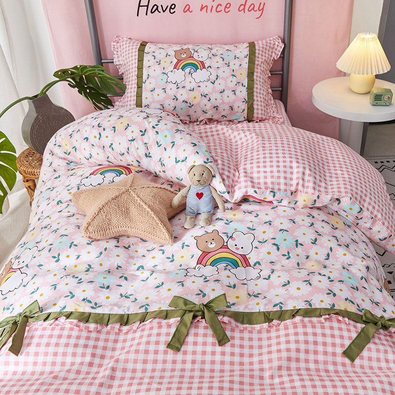 Student dormitory bedding three-piece cotton cotton four-piece large single quilt cover princess wind girl heart