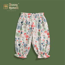 Baby Clothes Long Pants Printed Bamboo Fiber Thin air Breathable Spring Summer Anti-mosquito Pants Early Birth Female Baby House Climbing Pants