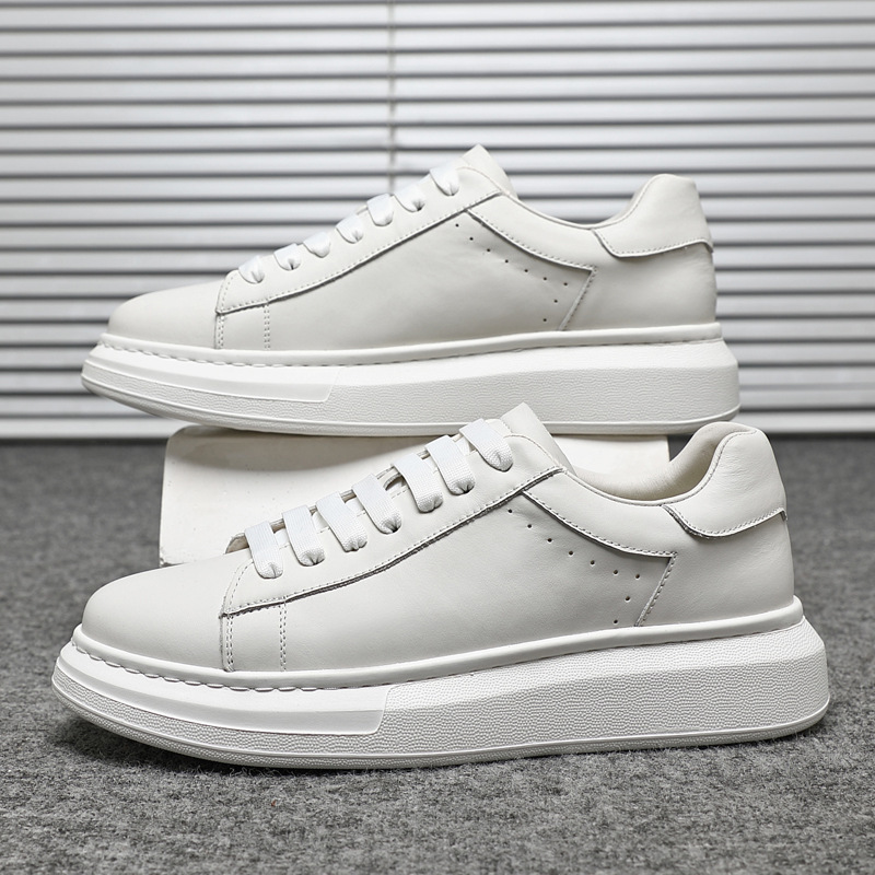 First-Layer Cowhide White Sneakers with Thick Soles, Height-Increasing Sports Shoes, 2026 Men's Spring and Autumn Versatile Business Shoes