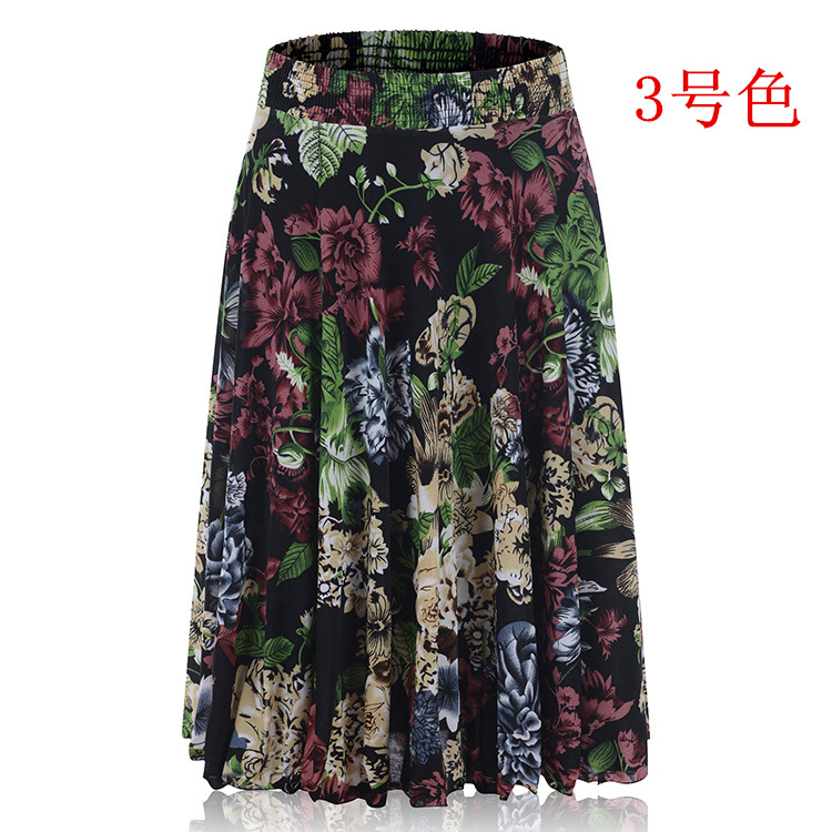 Trung niên và người già băng lụa váy mùa hè của phụ nữ mẹ váy hoa váy mặt trời váy múa vuông dì nhảy váy chân váy xếp ly dài 80cm