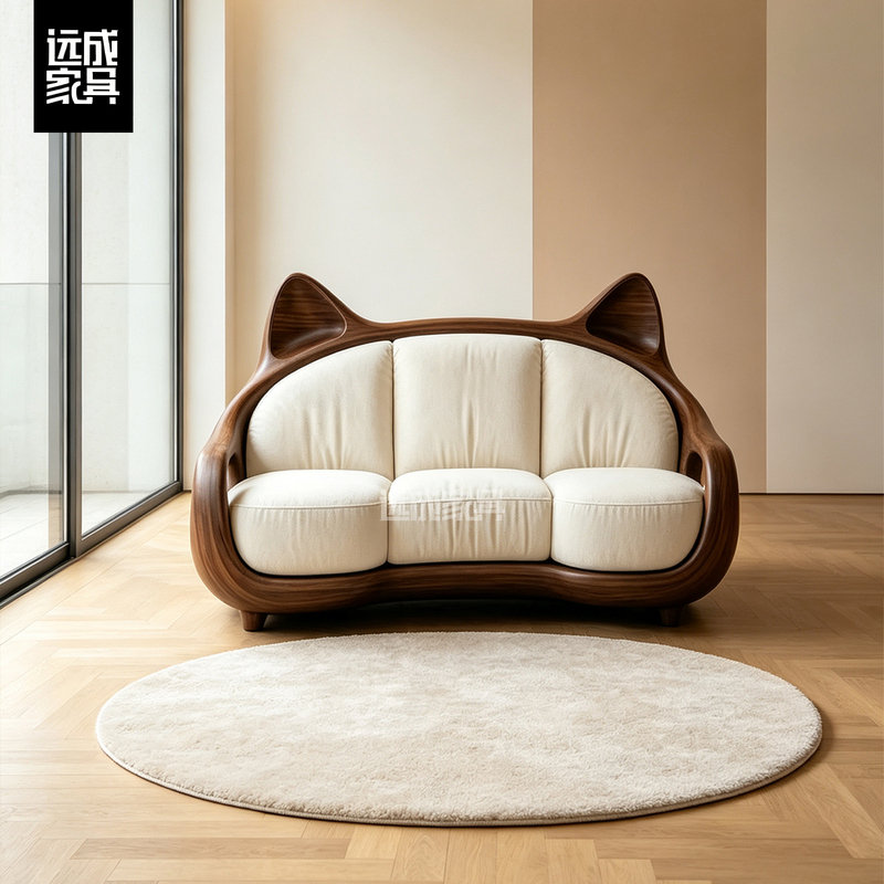 New Chinese-Style Song-Style Aesthetic Creative Cat-Ear-Shaped Solid Wood Sofa Chair for Living Room, High-End Straight-Row Sofa Lazy Chair New Chinese-Style Song-Style Aesthetic Creative Cat-Ear-Shaped Solid Wood Sofa Chair for Living Room, High-End Straight-Row Sofa Lazy Chair