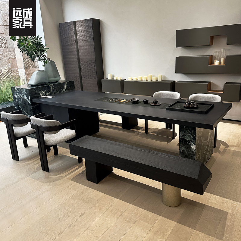 Modern Light Luxury Tea Table, New Chinese-Style Solid Wood Prada Green Rock Slab Island Tea Table, Designer Model for Villa Tea Brewing Table Modern Light Luxury Tea Table, New Chinese-Style Solid Wood Prada Green Rock Slab Island Tea Table, Designer Model for Villa Tea Brewing Table