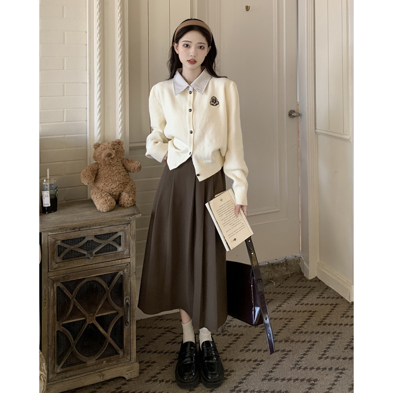 Dress for Women, New Autumn and Winter Style, Thickened, Warm, Light Luxury, Petite Knit Sweater Coat, Half Skirt Set