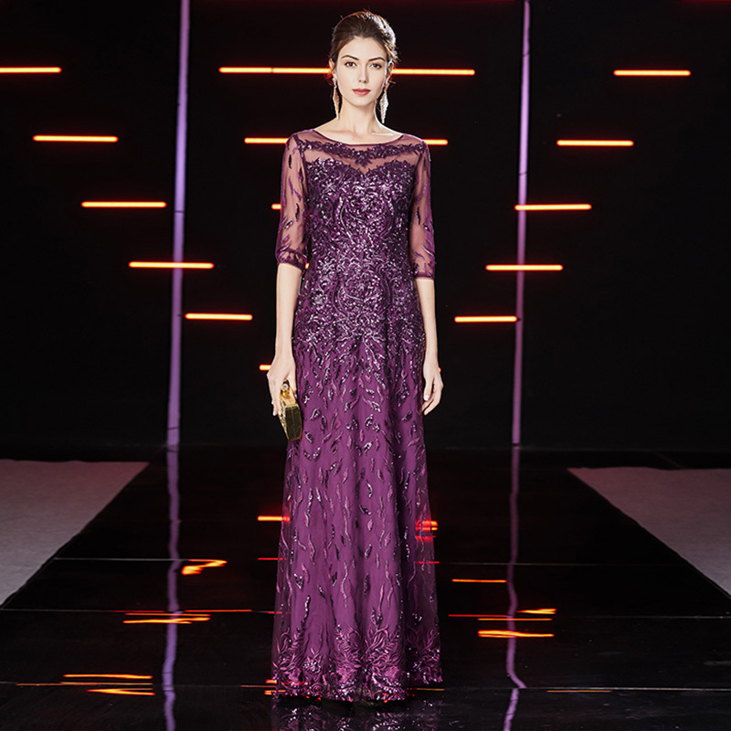 High-End Mother of the Bride Wedding Banquet Dress, 2026 New Style, Elegant Purple Dress, Host Annual Meeting Evening Gown, Long Dress