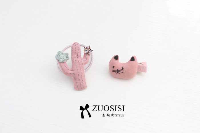 Zuosisi thời trang trẻ em phụ kiện tóc bé gái xương rồng kẹp tóc kết hợp vòng đầu bé set đồ dễ thương bờm tóc