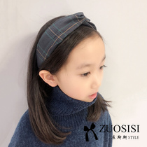 Zuos childrens hair band parent-child headgear Girl Plaid cross headband Korean version of simple hair accessories