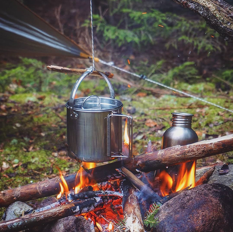52bushcraft outdoor camping picnic stainless steel pot hanging pot export Japan 1 2L cookware