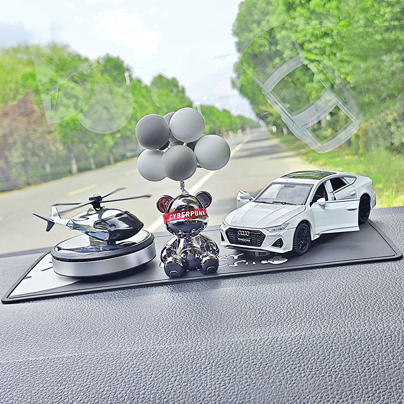 Audi Car Model Car Ornament Solar-Powered Airplane Car Air Freshener Cute Gold-Plated Bear Car Interior Fragrance High-End Decoration